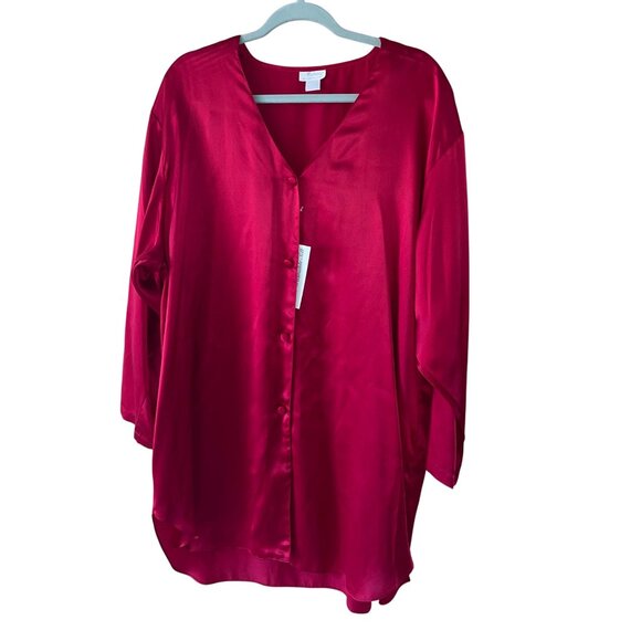 Morgan Taylor Womens Shirt Size 1X Red Fantasies Night V Neck Pure Silk New - Picture 11 of 11